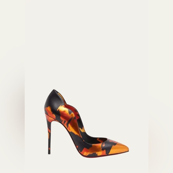🔥NEW Christian Louboutin Hot Chick 100 Heels in Metallic Fire Print SZ 38 - Picture 1 of 7